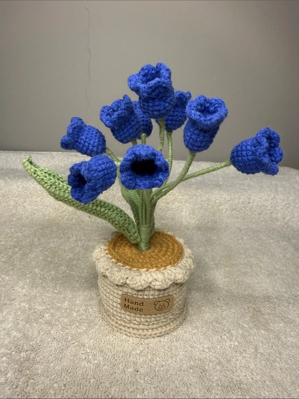 Handmade Crocheted Blue Knot Flowers in Decorative Pot – 8